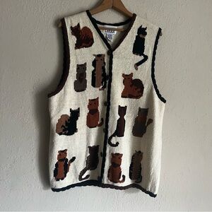 Vintage Knit Cat Sweater Vest in Cream